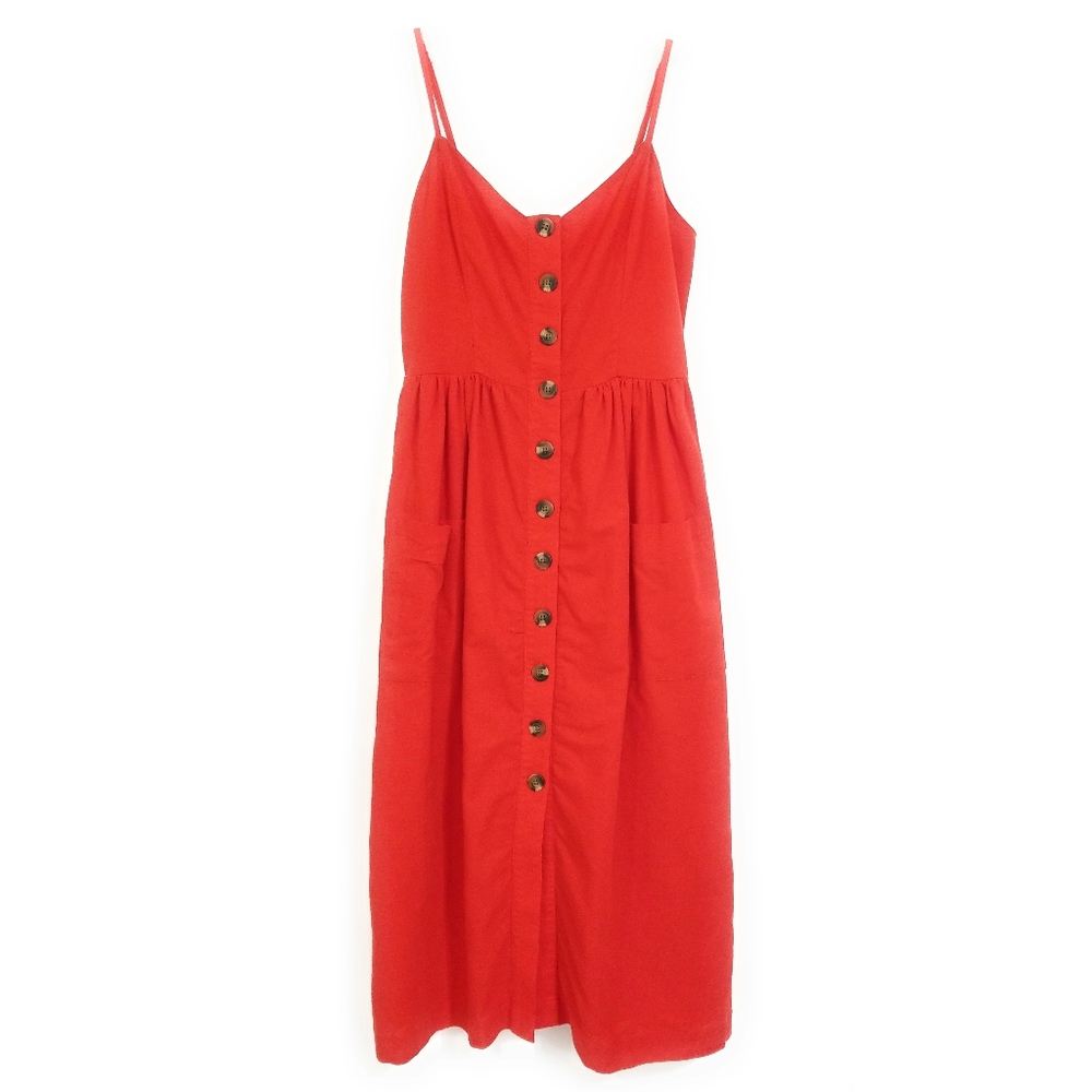 American Eagle Outfitters Red Button Front Midi Dress Womens Size XS - Picture 2 of 8